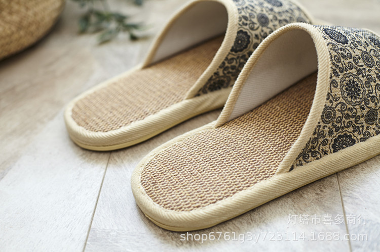 Breathable Linen Open Toe Slippers with Floral Pattern