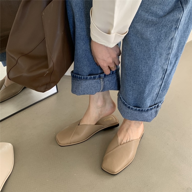 Scarpe basse da donna con punta quadrata, modello mules incrociato, modello slip-on