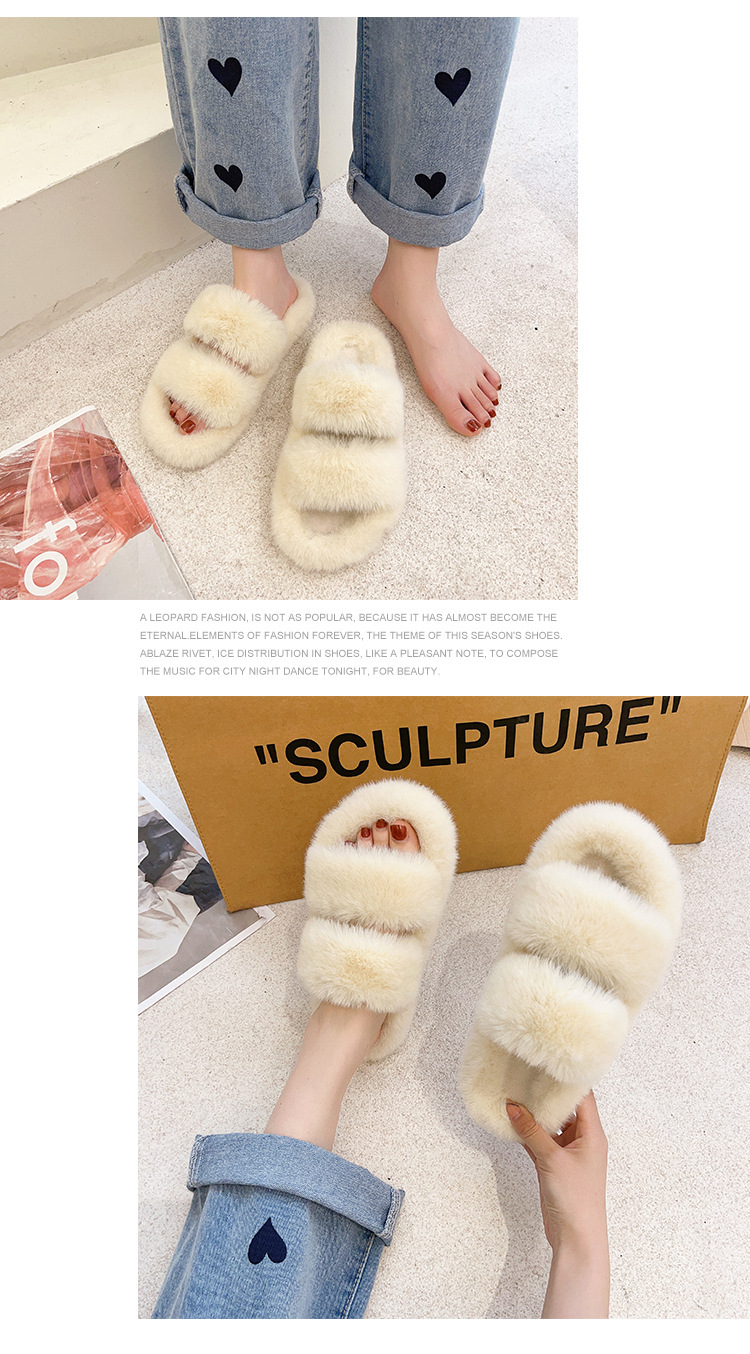 Women's Fluffy Faux Fur Double Strap Slippers