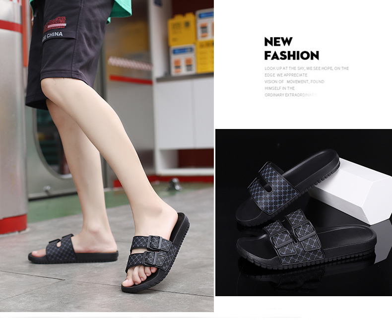 Men's Double Buckle Slide Sandals with Patterned Straps