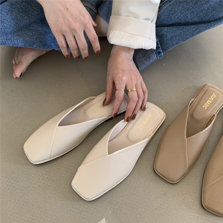 Scarpe basse da donna con punta quadrata, modello mules incrociato, modello slip-on