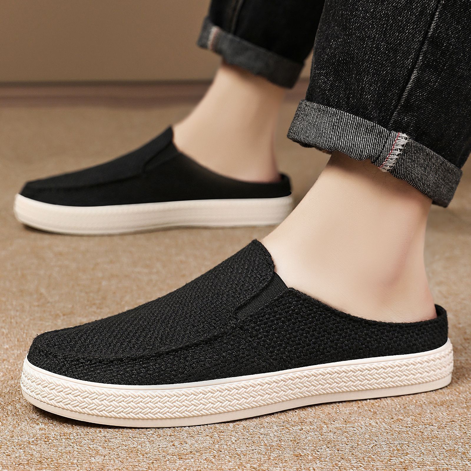 Men's Casual Slip-On Mules Backless Canvas Loafers 2