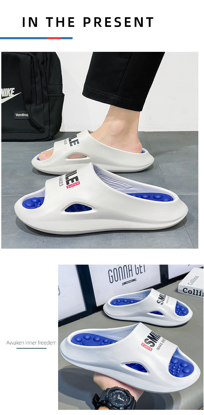 Unisex Thick Sole Massage Slippers Open Toe Slides
