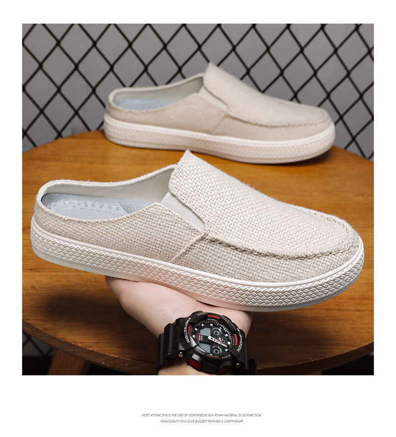 Men's Casual Slip-On Mules Backless Canvas Loafers