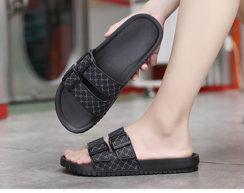 Men's Double Buckle Slide Sandals with Patterned Straps
