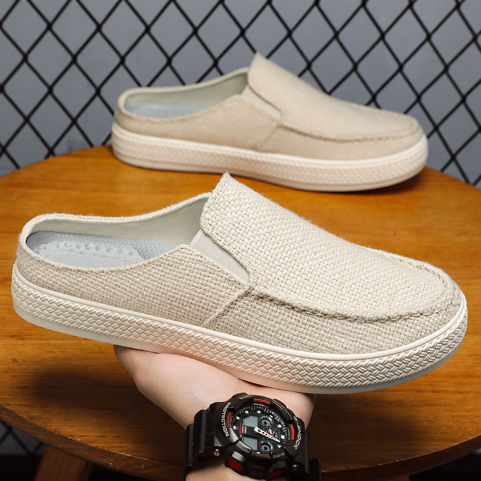 Men's Casual Slip-On Mules Backless Canvas Loafers 4
