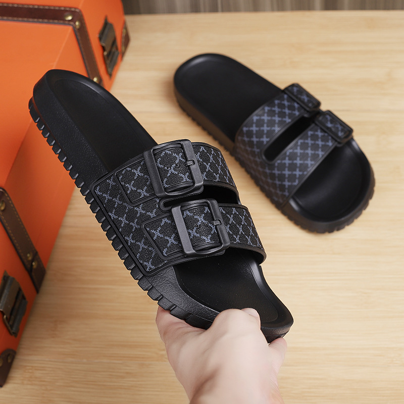 Men's Double Buckle Slide Sandals with Patterned Straps 5