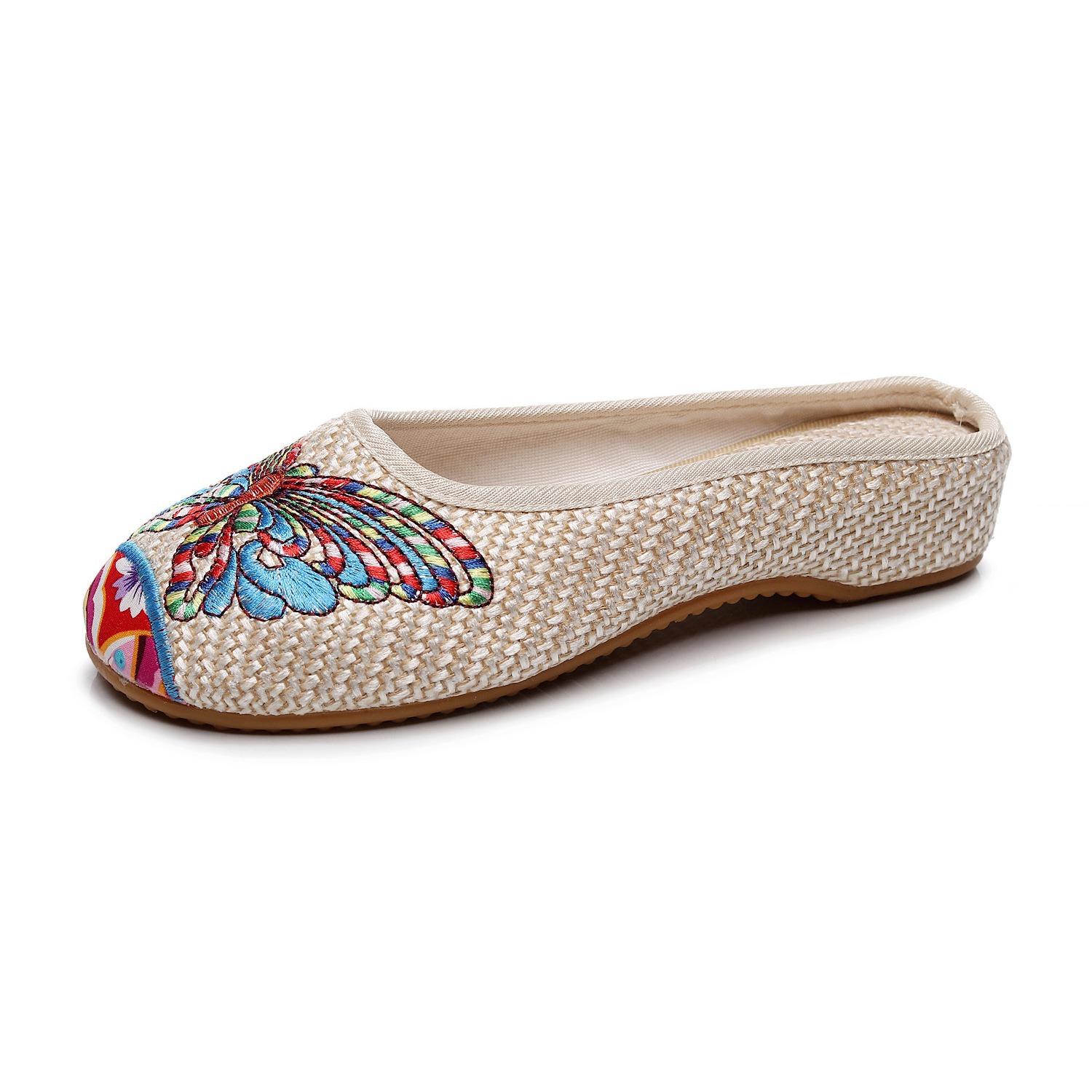 Mules sin cordones para mujer con bordado de mariposa tejida
