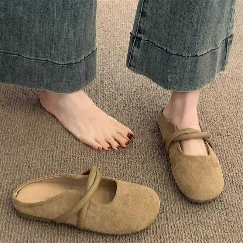Mules Mary Jane en daim pour femmes, chaussures plates à enfiler