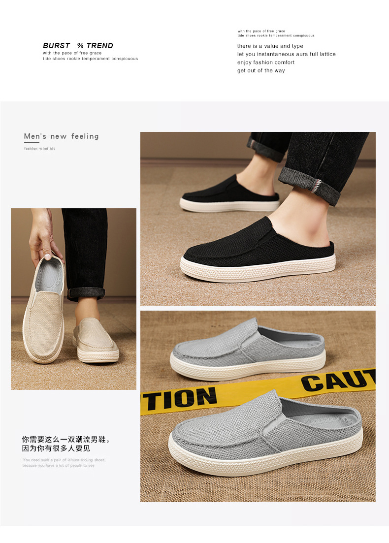 Men's Casual Slip-On Mules Backless Canvas Loafers