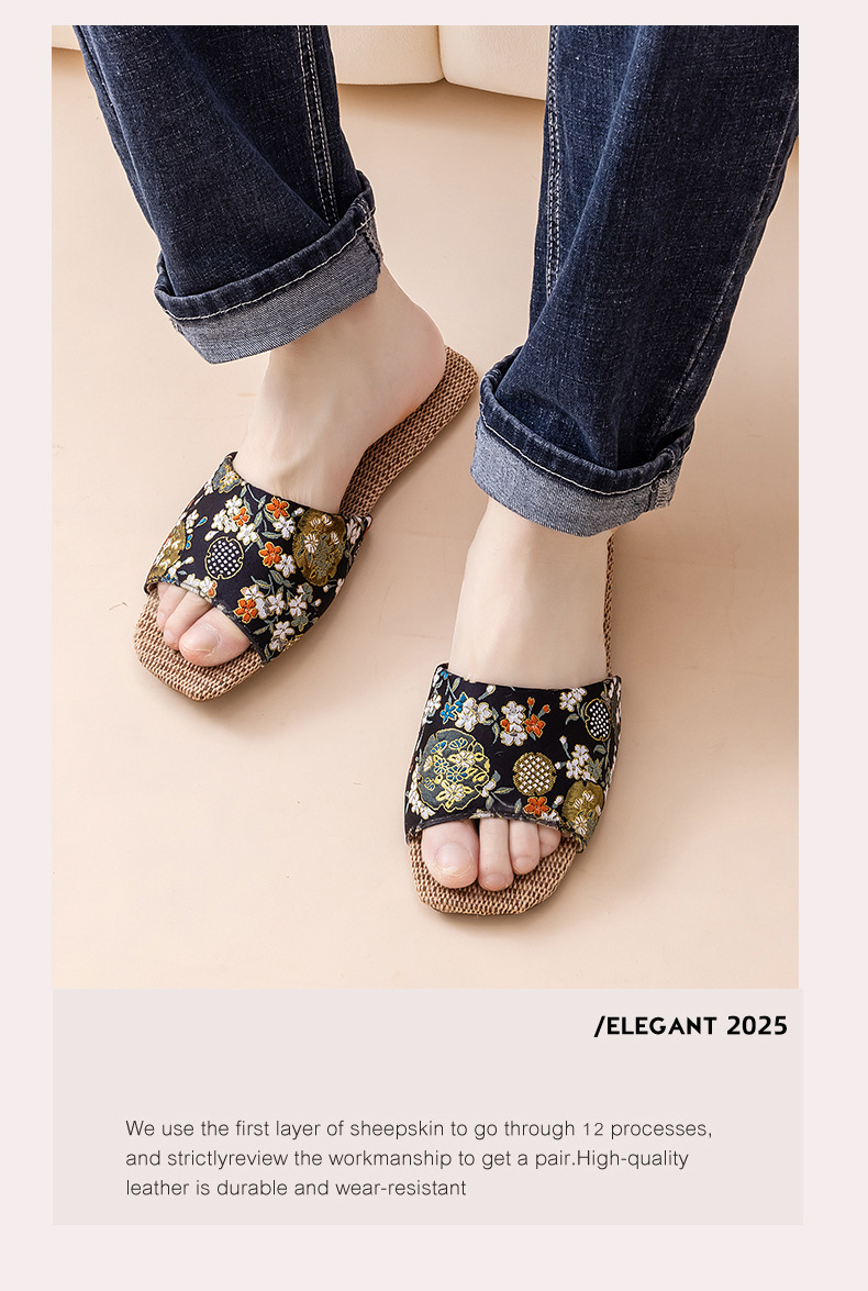 Ciabatte da donna vintage con ricami floreali