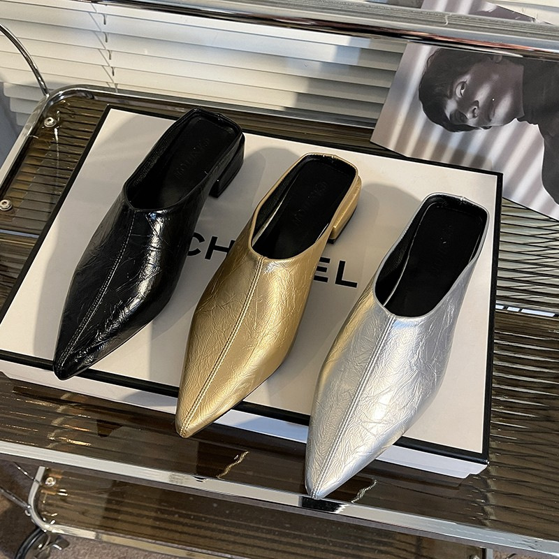 Mules da donna con punta affusolata e tacco basso a blocco