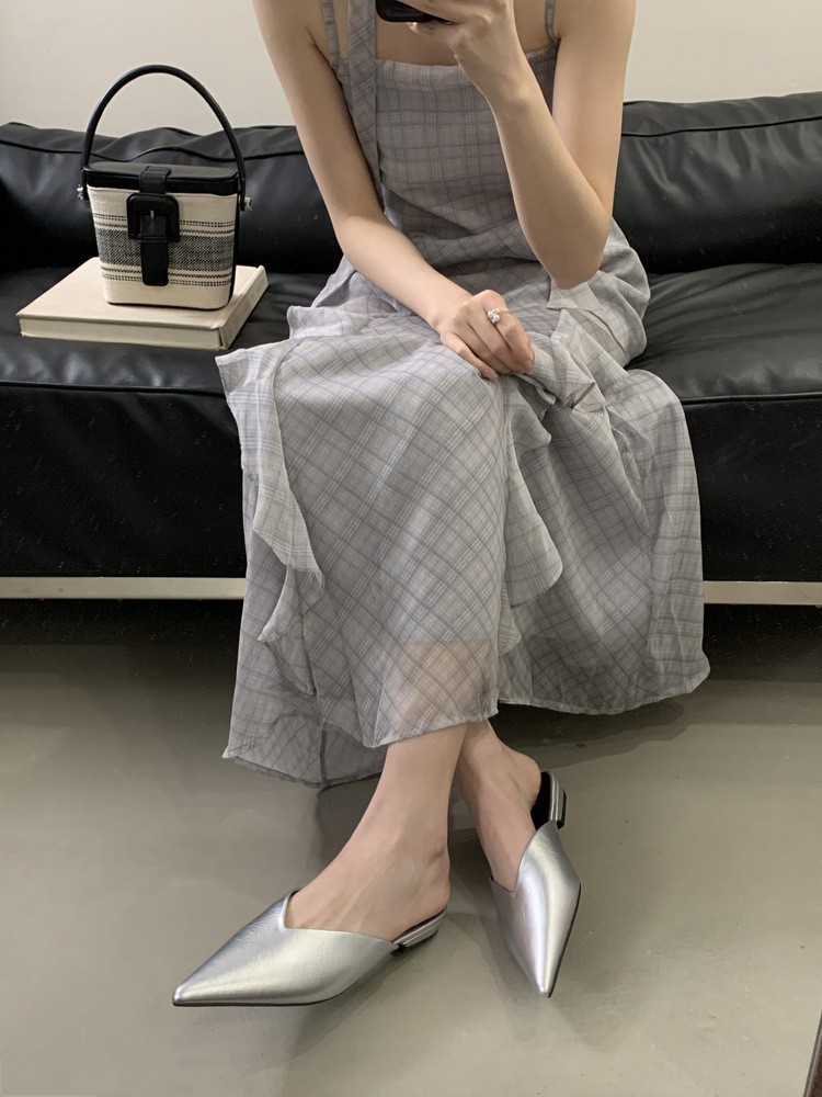 Mules planas de punta para mujer - Elegantes mocasines sin talón