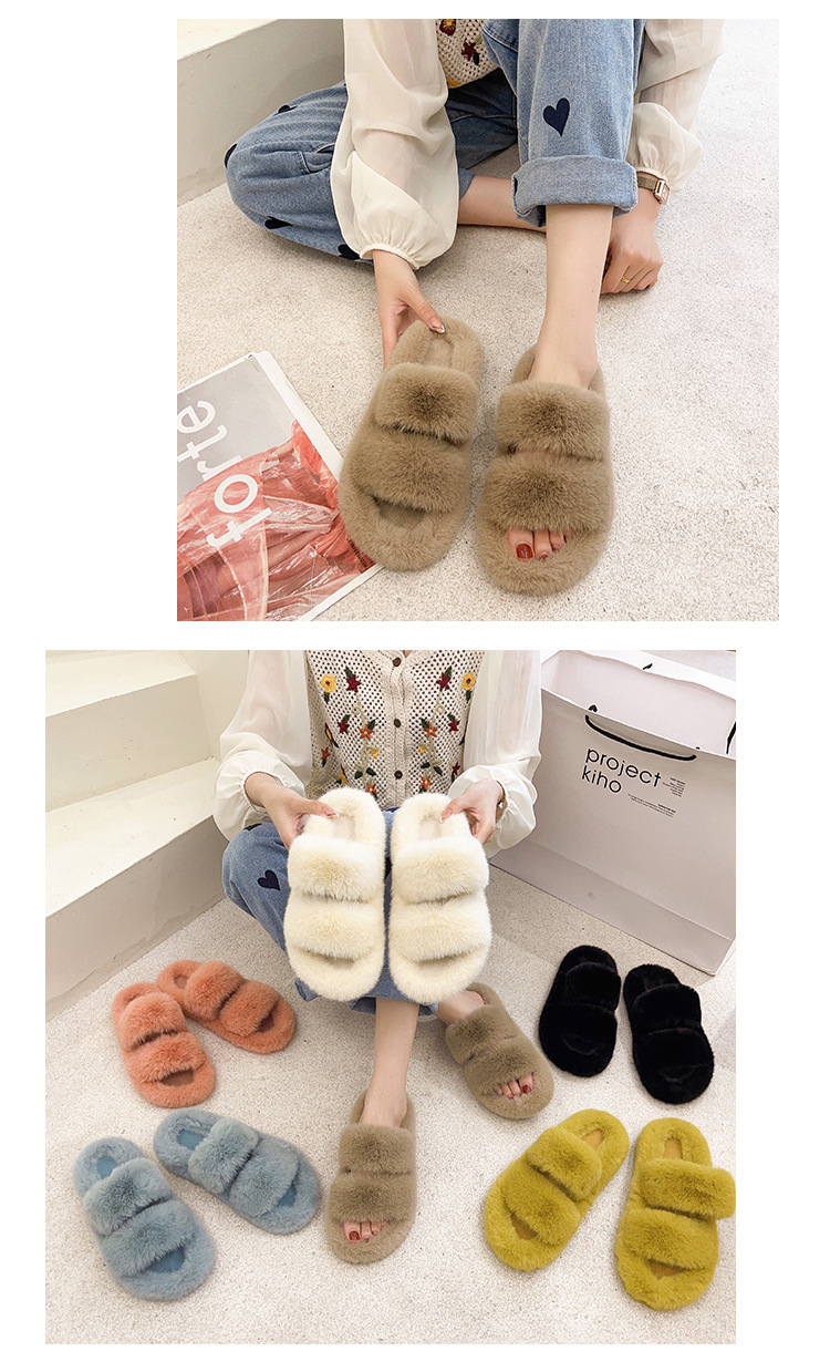 Women's Fluffy Faux Fur Double Strap Slippers