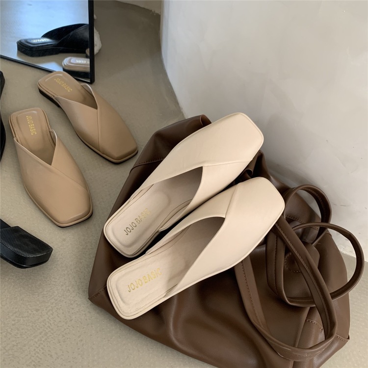 Scarpe basse da donna con punta quadrata, modello mules incrociato, modello slip-on