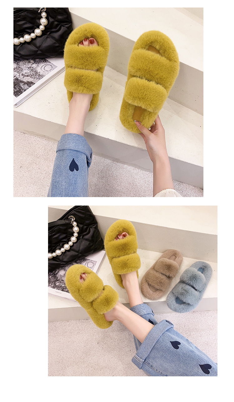 Women's Fluffy Faux Fur Double Strap Slippers