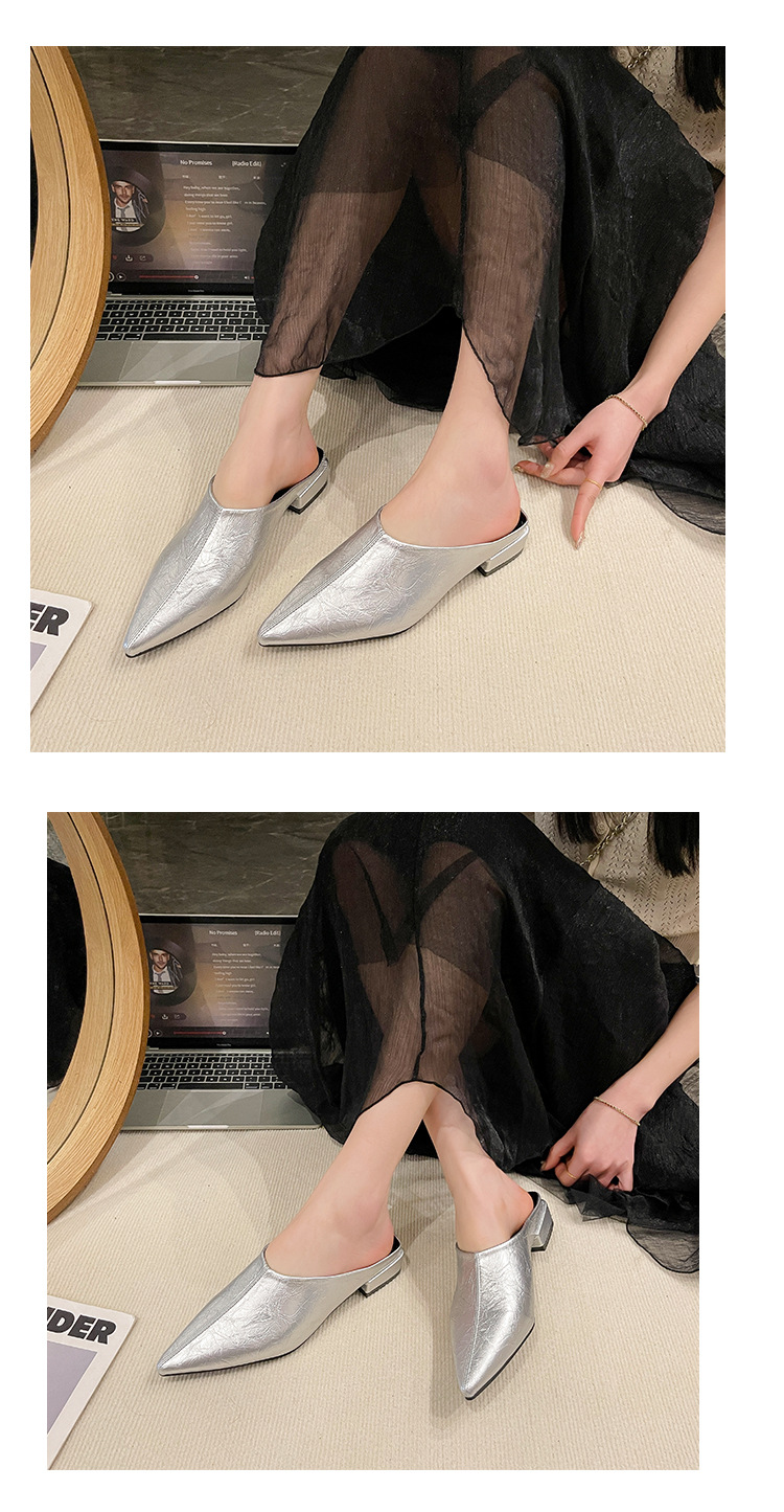 Mules da donna con punta affusolata e tacco basso a blocco