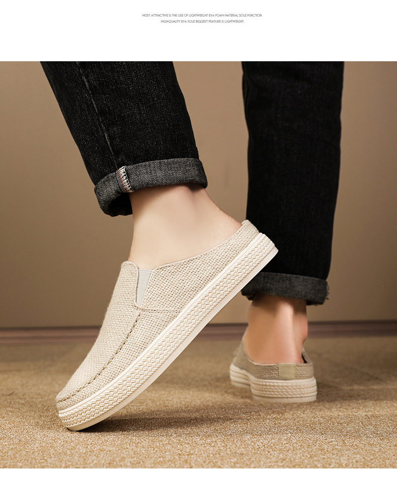 Men's Casual Slip-On Mules Backless Canvas Loafers