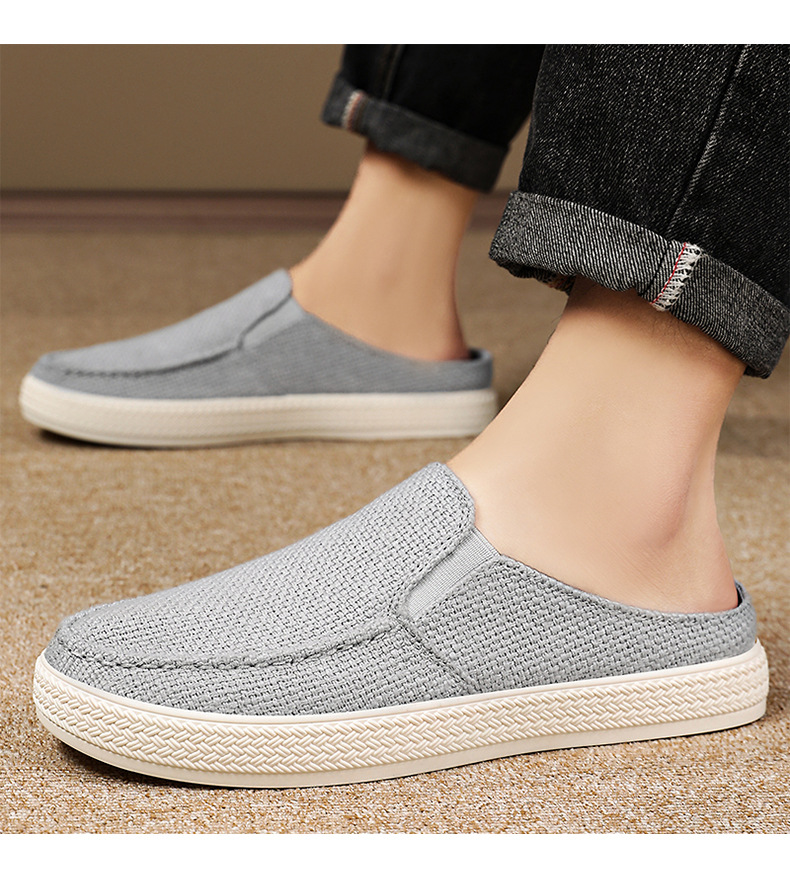 Men's Casual Slip-On Mules Backless Canvas Loafers