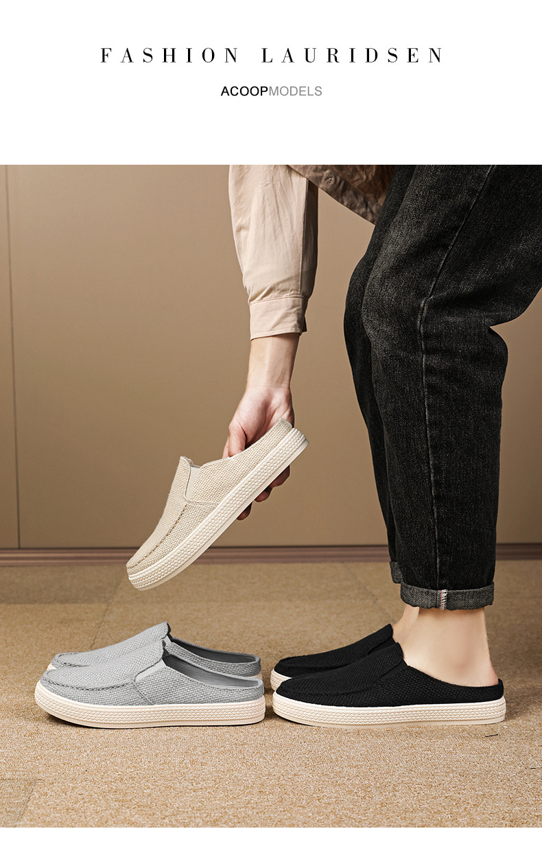 Men's Casual Slip-On Mules Backless Canvas Loafers