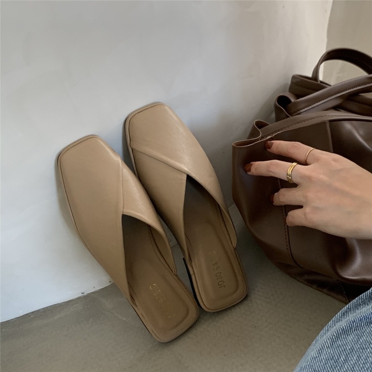 Scarpe basse da donna con punta quadrata, modello mules incrociato, modello slip-on