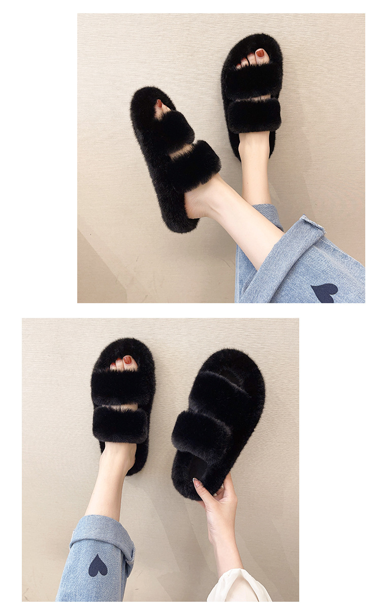 Women's Fluffy Faux Fur Double Strap Slippers