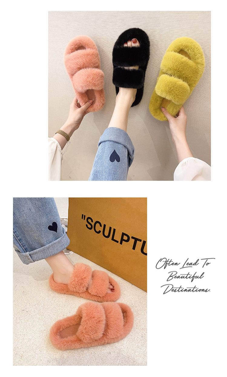 Women's Fluffy Faux Fur Double Strap Slippers