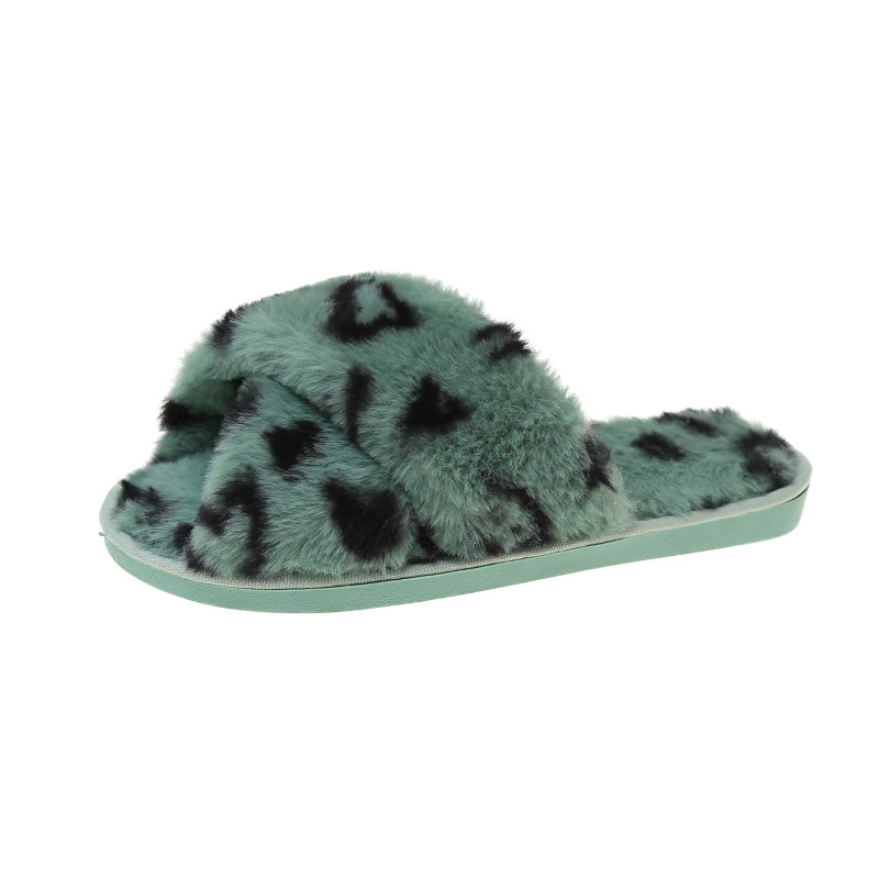Pantuflas de mujer con estampado de leopardo y tiras cruzadas, suaves y mullidas.