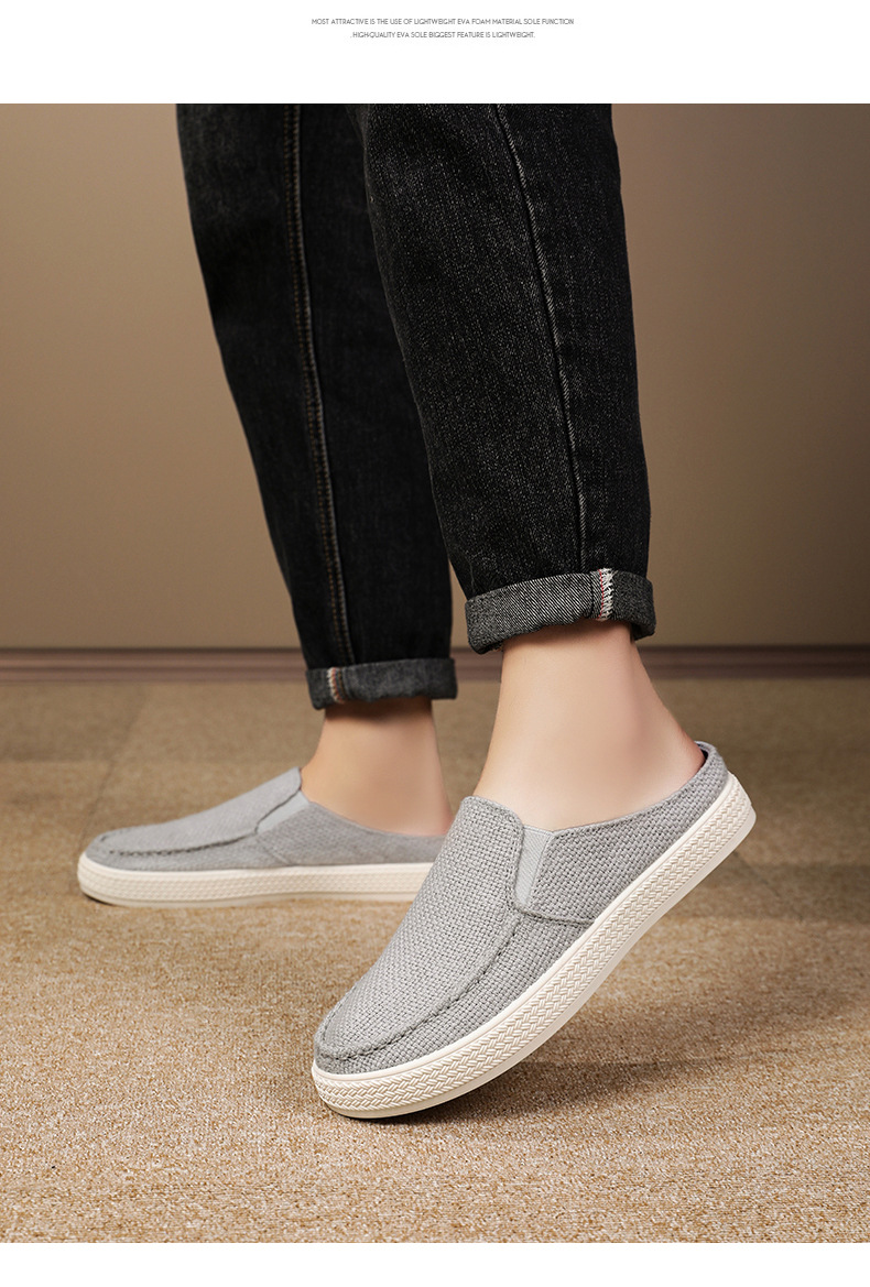 Men's Casual Slip-On Mules Backless Canvas Loafers