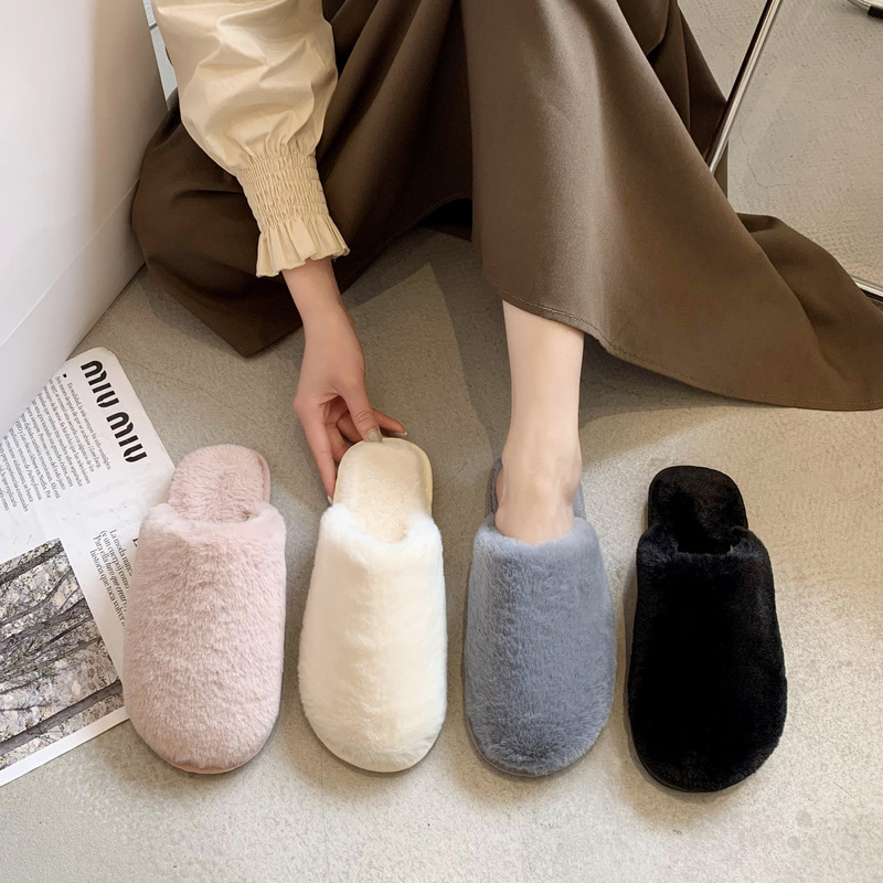 Pantuflas suaves de felpa con piel sintética para mujer