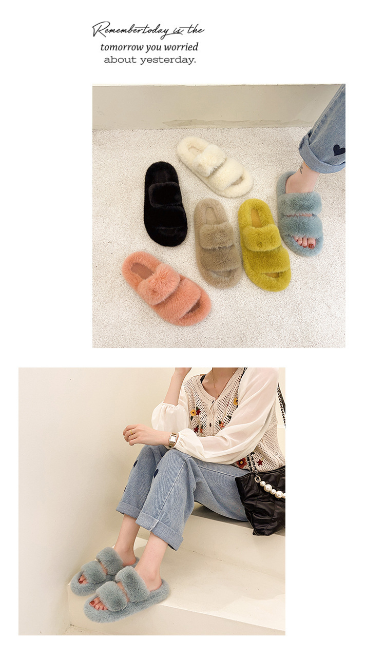 Women's Fluffy Faux Fur Double Strap Slippers