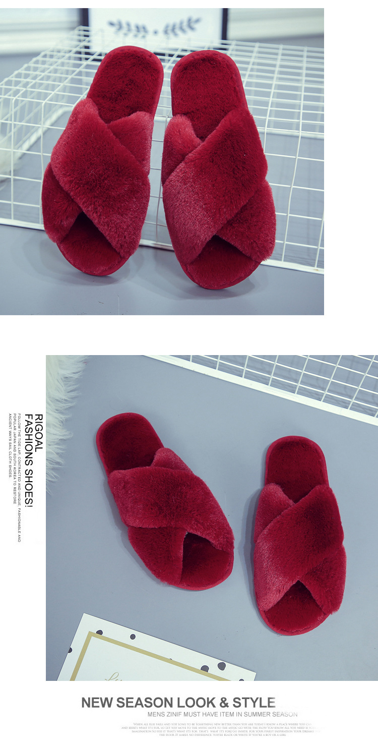 Pantofole da donna in pelliccia sintetica con fascia incrociata, punta aperta, scarpe da casa morbide