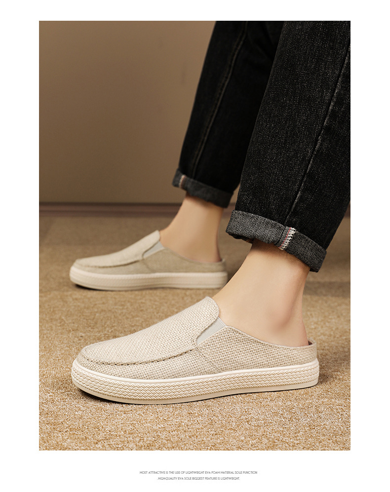 Men's Casual Slip-On Mules Backless Canvas Loafers