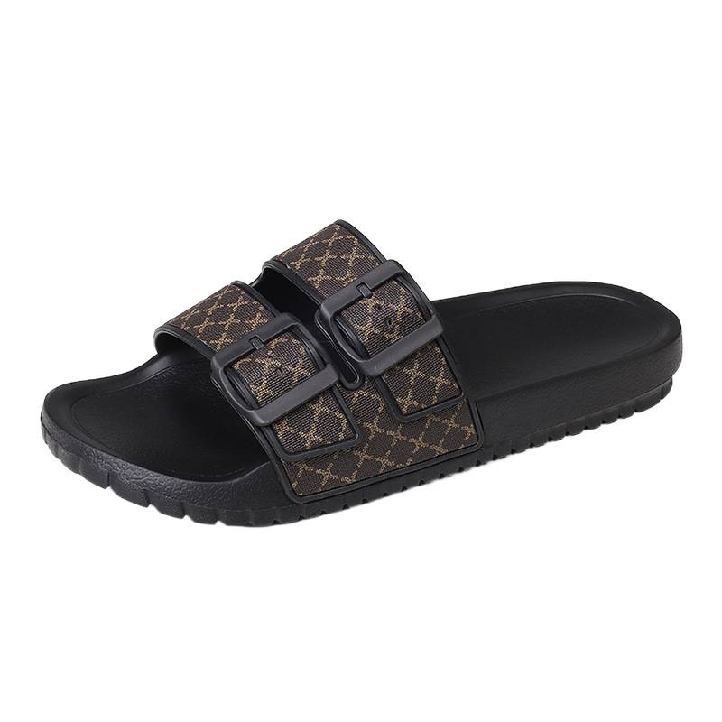 Men's Double Buckle Slide Sandals with Patterned Straps 6