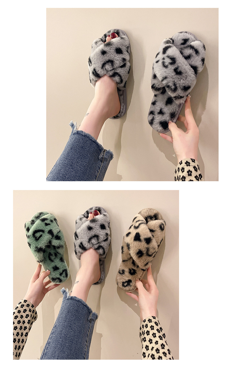 Pantofole da donna morbide con stampa leopardata e cinturino incrociato