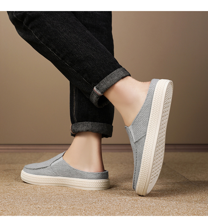 Men's Casual Slip-On Mules Backless Canvas Loafers
