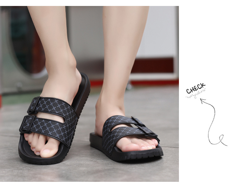 Men's Double Buckle Slide Sandals with Patterned Straps