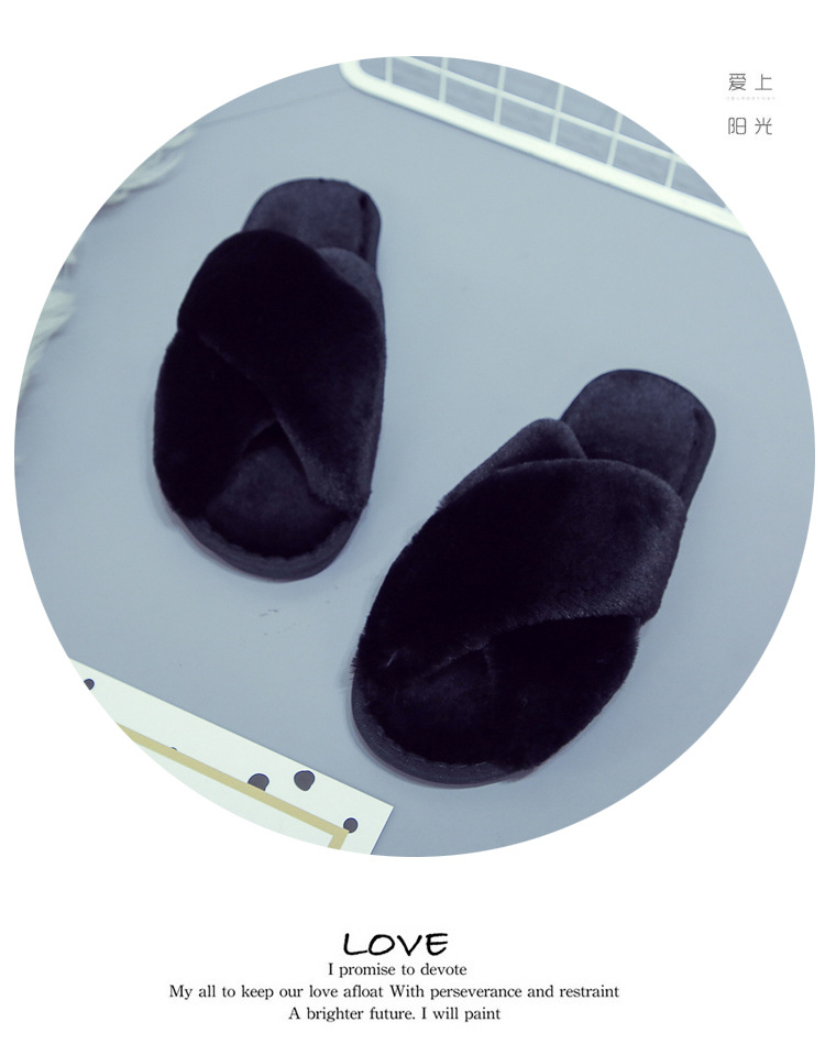 Pantofole da donna in pelliccia sintetica con fascia incrociata, punta aperta, scarpe da casa morbide
