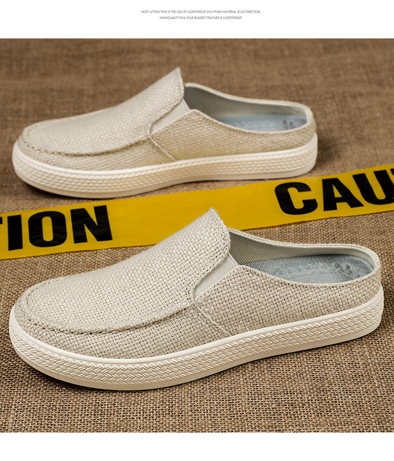 Men's Casual Slip-On Mules Backless Canvas Loafers