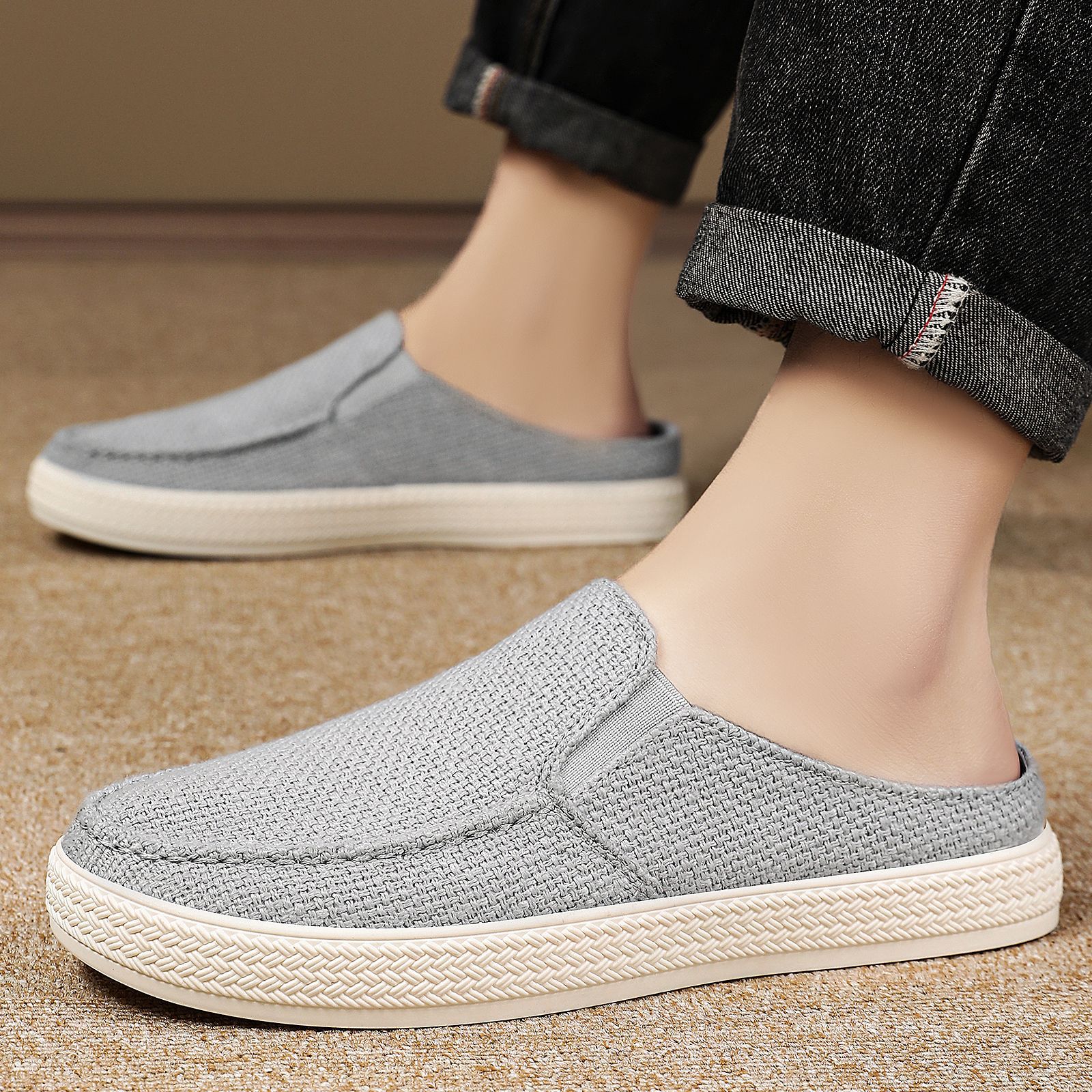 Men's Casual Slip-On Mules Backless Canvas Loafers 3