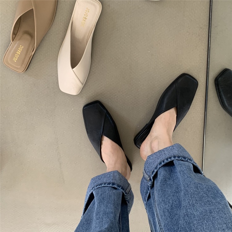 Scarpe basse da donna con punta quadrata, modello mules incrociato, modello slip-on 6