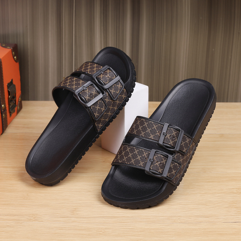 Men's Double Buckle Slide Sandals with Patterned Straps 3