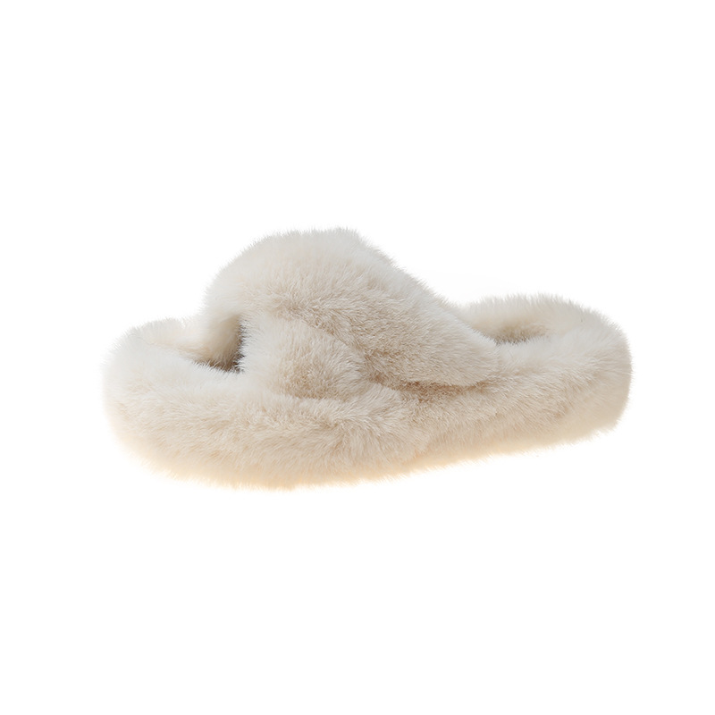 Pantuflas de mujer con tiras cruzadas y forro de felpa de piel sintética.