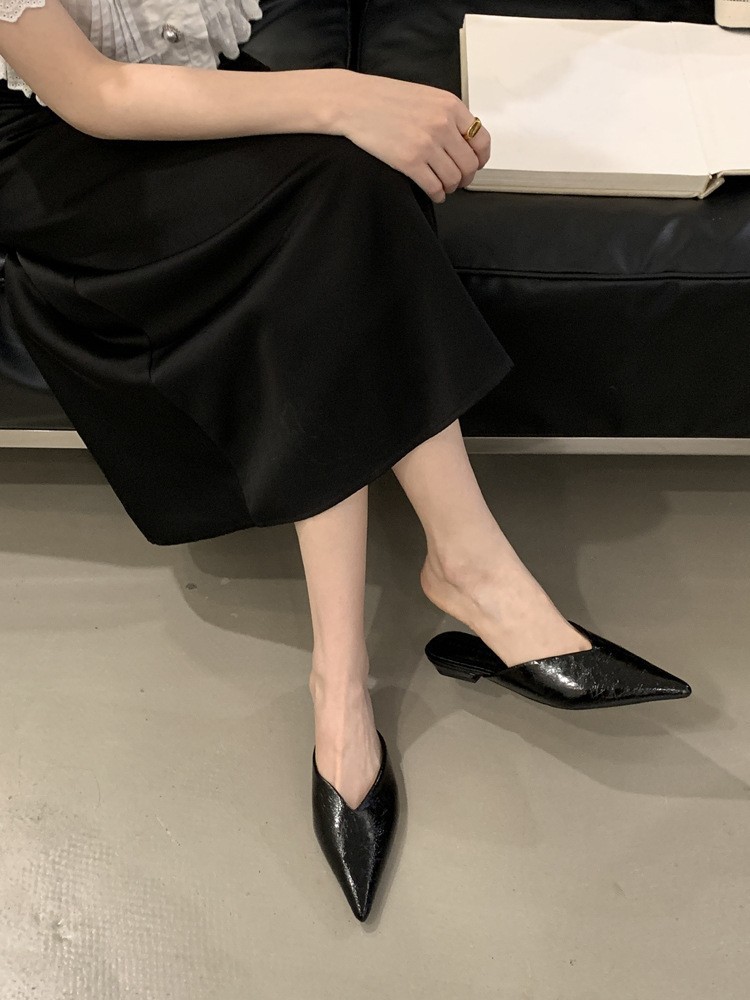 Mules planas de punta para mujer - Elegantes mocasines sin talón