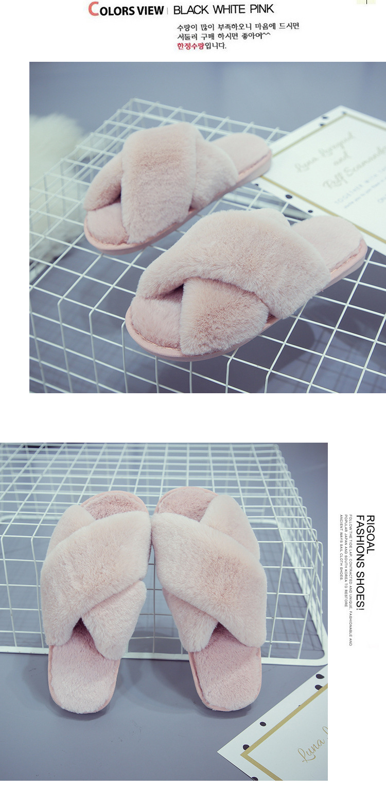Pantofole da donna in pelliccia sintetica con fascia incrociata, punta aperta, scarpe da casa morbide