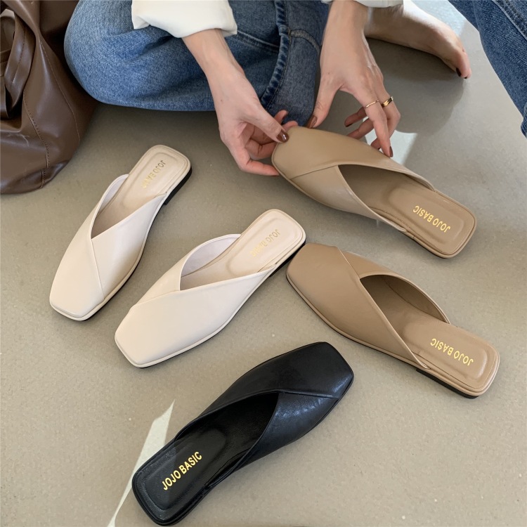 Mules plates à bout carré pour femmes, chaussures à enfiler croisées